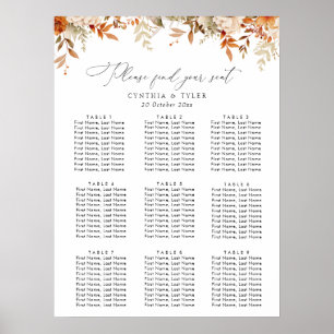 boho autumn fall florals wedding seating chart