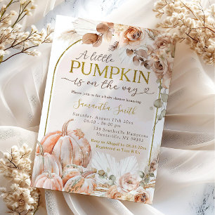 Boho Autumn Fall Wild Pumpkin Floral Baby Shower Invitation