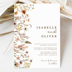 Boho Autumn Fall Wildflower Botanical Wedding Invitation