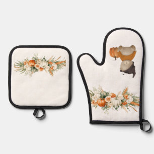 Boho Autumn Floral Arrangement Oven Mitt & Pot Holder Set