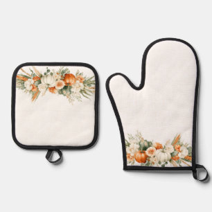 Boho Autumn Floral Arrangement Oven Mitt & Pot Holder Set