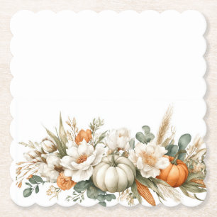 Boho Autumn Floral Arrangement Paper Coaster
