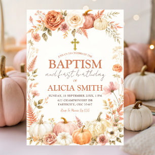 Boho Autumn Floral Baptism & First Birthday Invitation