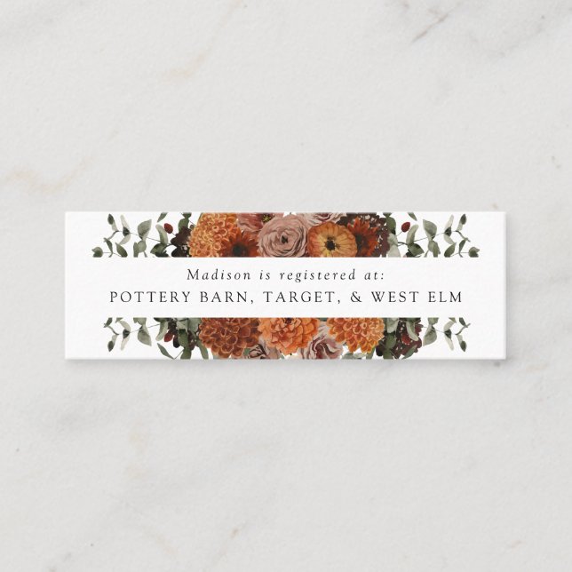 Boho Autumn Floral Bridal Registry Insert Cards (Front)