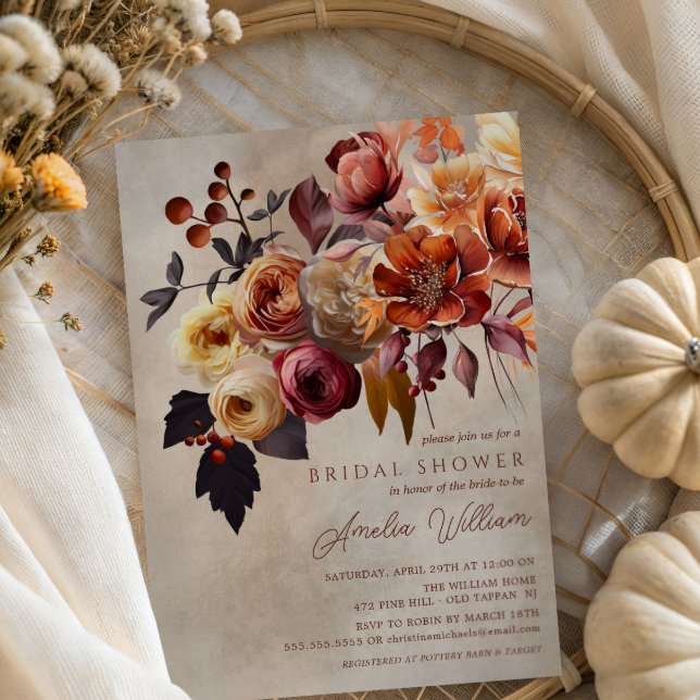 Boho Autumn Floral Bridal Shower  Invitation (Creator Uploaded)