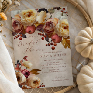 Boho Autumn Floral Bridal Shower  Invitation