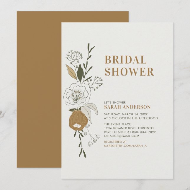Boho Autumn Floral Bridal Wedding Shower Invitatio Invitation (Front/Back)
