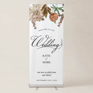 Boho Autumn Floral Calligraphy Classy Wedding Retractable Banner
