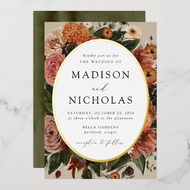 Boho Autumn Floral Oval Frame Wedding (Front/Back)
