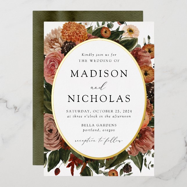 Boho Autumn Floral Oval Frame Wedding (Front/Back)