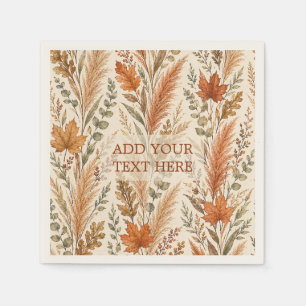 Boho Autumn Floral Pampas Grass Botanical Wedding Napkin