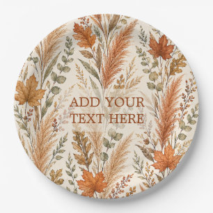 Boho Autumn Floral Pampas Grass Botanical Wedding Paper Plate