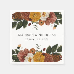 Boho Autumn Floral Personalised Wedding Napkin