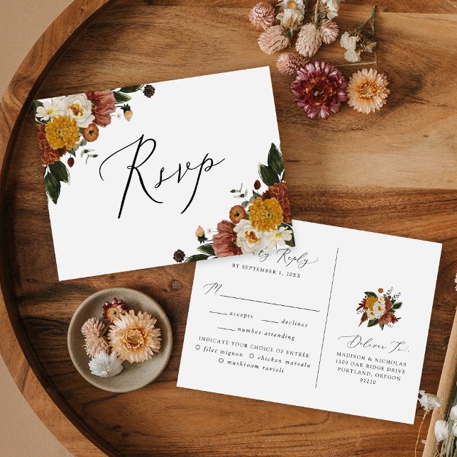 Boho Autumn Floral RSVP with Meal Choice Postcard (Creator Uploaded)