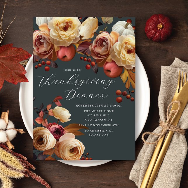 Boho Autumn Floral Thanksgiving Invitation (Creator Uploaded)