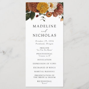 Boho Autumn Floral Wedding Ceremony Programme