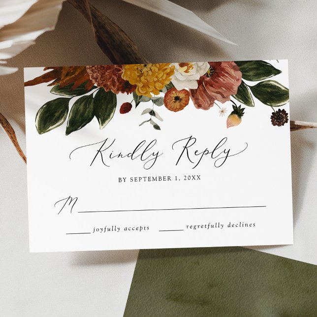 Boho Autumn Floral Wedding RSVP Card (Creator Uploaded)