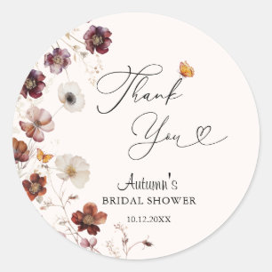 Boho Autumn Florals Bridal Shower  Classic Round Sticker