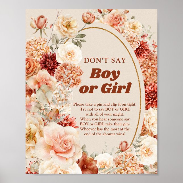 Boho autumn garden Don’t Say BOY or GIRL game Poster (Front)