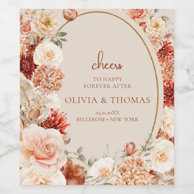 Boho autumn garden spices orange beige rust wine label (Single Label)