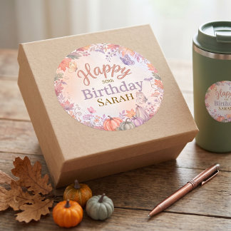 Boho Autumn Halloween Birthday Custom Classic Round Sticker
