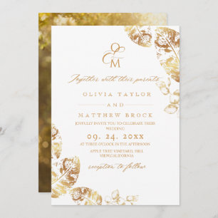 Boho Autumn Leafs Botanical Wedding Invitation