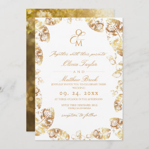 Boho Autumn Leafs Elegant Wedding Invitation