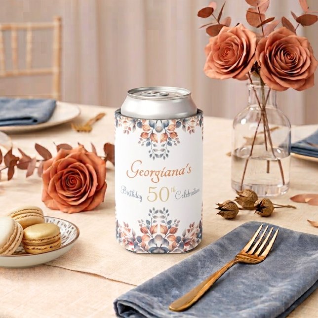 Boho Autumn Leaves 50th Birthday Can Cooler (Creator Uploaded)