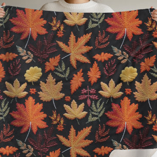 Boho Autumn Leaves Sherpa Blanket