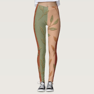 Boho Autumn Leaves Striped Leggings