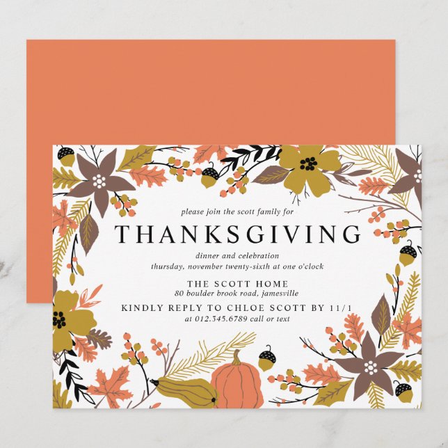 Boho Autumn Leaves Thanksgiving Dinner Invitation (Front/Back)