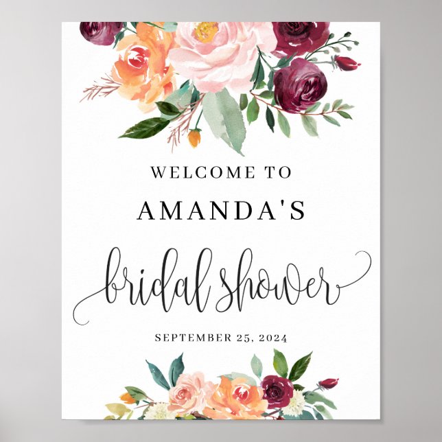 Boho Autumn marigold floral bridal welcome sign (Front)