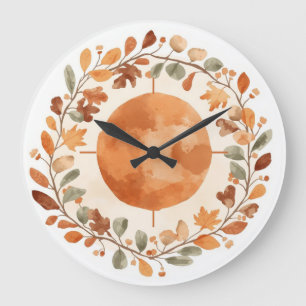 Boho Autumn Moon Botanical Watercolor Wall Clock