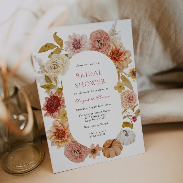 Boho Autumn Mums and Pumpkins Bridal Shower Invitation (Creator Uploaded)