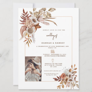 Boho Autumn Photo Wedding Invitation. Invitation