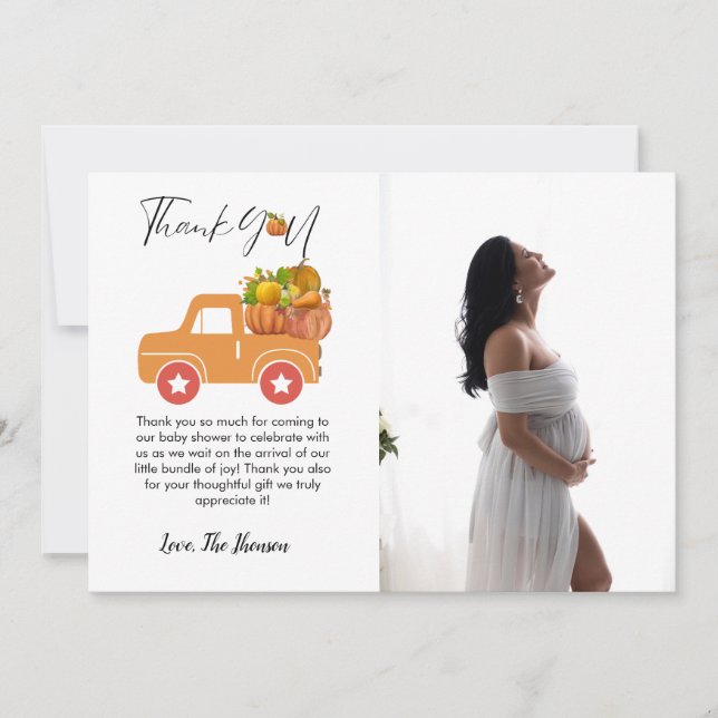 Boho autumn pumpkin car baby shower thank you card (Front)