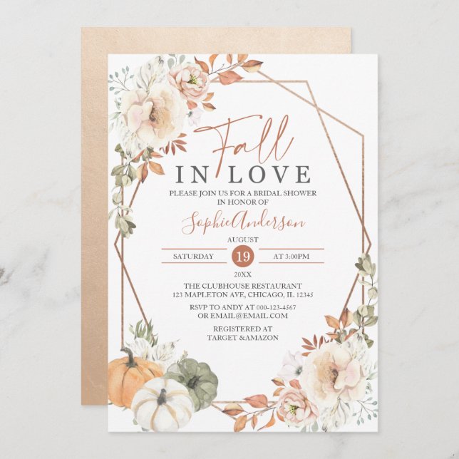 Boho Autumn Pumpkin Fall In Love Bridal Shower Inv Invitation (Front/Back)