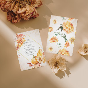 Boho Autumn Pumpkin   Floral Wedding Invitation