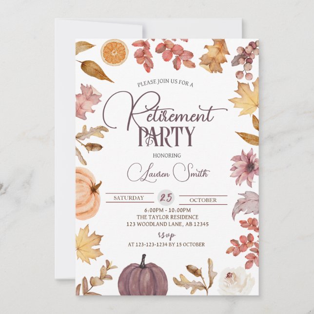 Boho Autumn Retirement Party Invitation (Front)