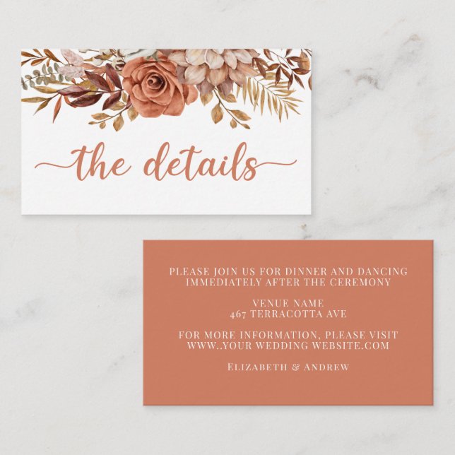 Boho Autumn Terracotta Wedding Details Enclosure Card (Front/Back)