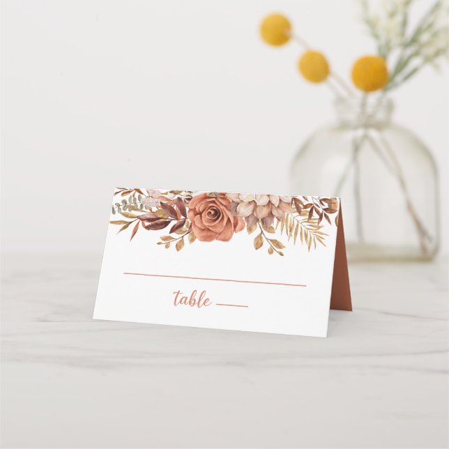 Boho Autumn Terracotta Wedding Details Place Card (Front)