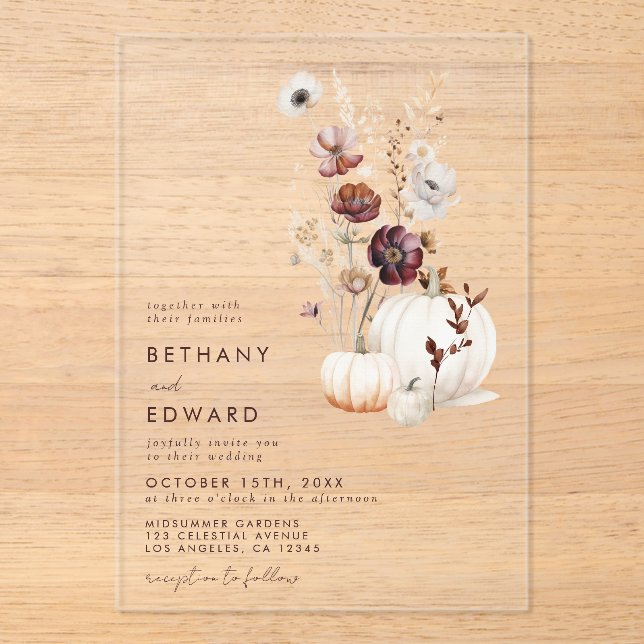 Boho Autumn Wedding Acrylic Invitations (Front)