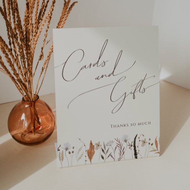 Boho Autumn Wildflower | Beige Cards and Gifts Pedestal Sign (Creator Uploaded)