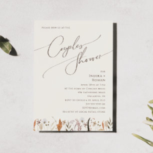 Boho Autumn Wildflower Beige Couples Shower Invitation