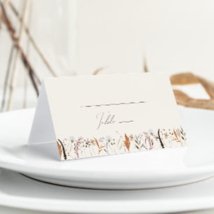 Boho Autumn Wildflower Beige Folded Place Card