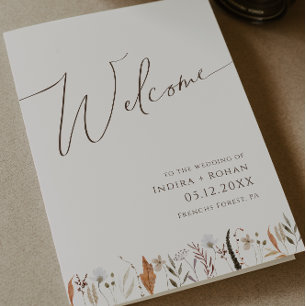 Boho Autumn Wildflower Beige Folded Wedding Programme