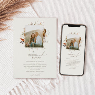 Boho Autumn Wildflower   Beige Photo Frame Wedding Invitation