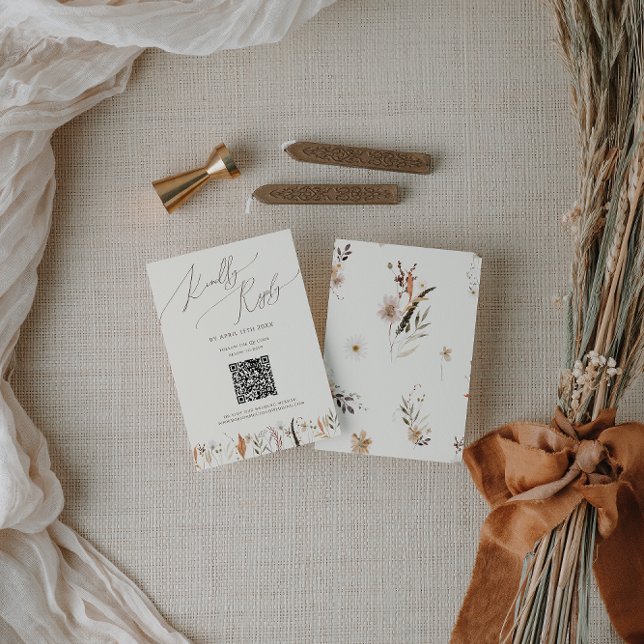 Boho Autumn Wildflower | Beige QR Code RSVP Card (Creator Uploaded)
