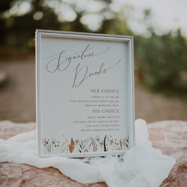 Boho Autumn Wildflower Beige Signature Drinks Sign (Creator Uploaded)