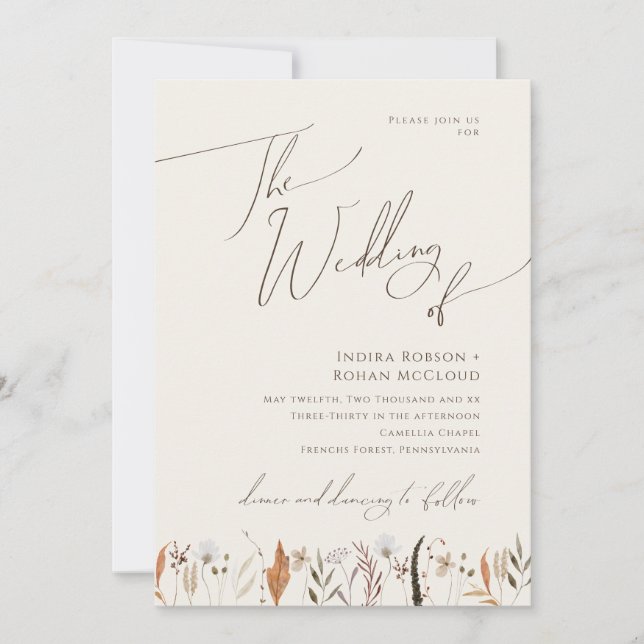 Boho Autumn Wildflower | Beige The Wedding Of Invitation (Front)
